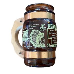 Vintage Amber Barrel ‘NEBRASKA’ Souvenir Travel Glass Mug~ARTMARK